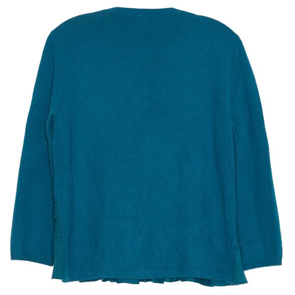 Saks Fifth Avenue Cardigan Sweater Preppy Old Money Quiet Luxury Teal Medium - Picture 2 of 4